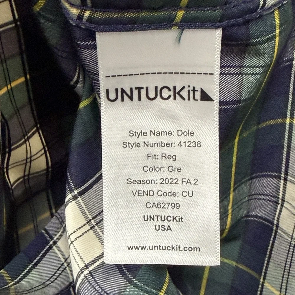 Untuckit Dole Shirt Mens XL Green Plaid 100% Polyester Long Sleeve Button Down - Picture 4 of 8